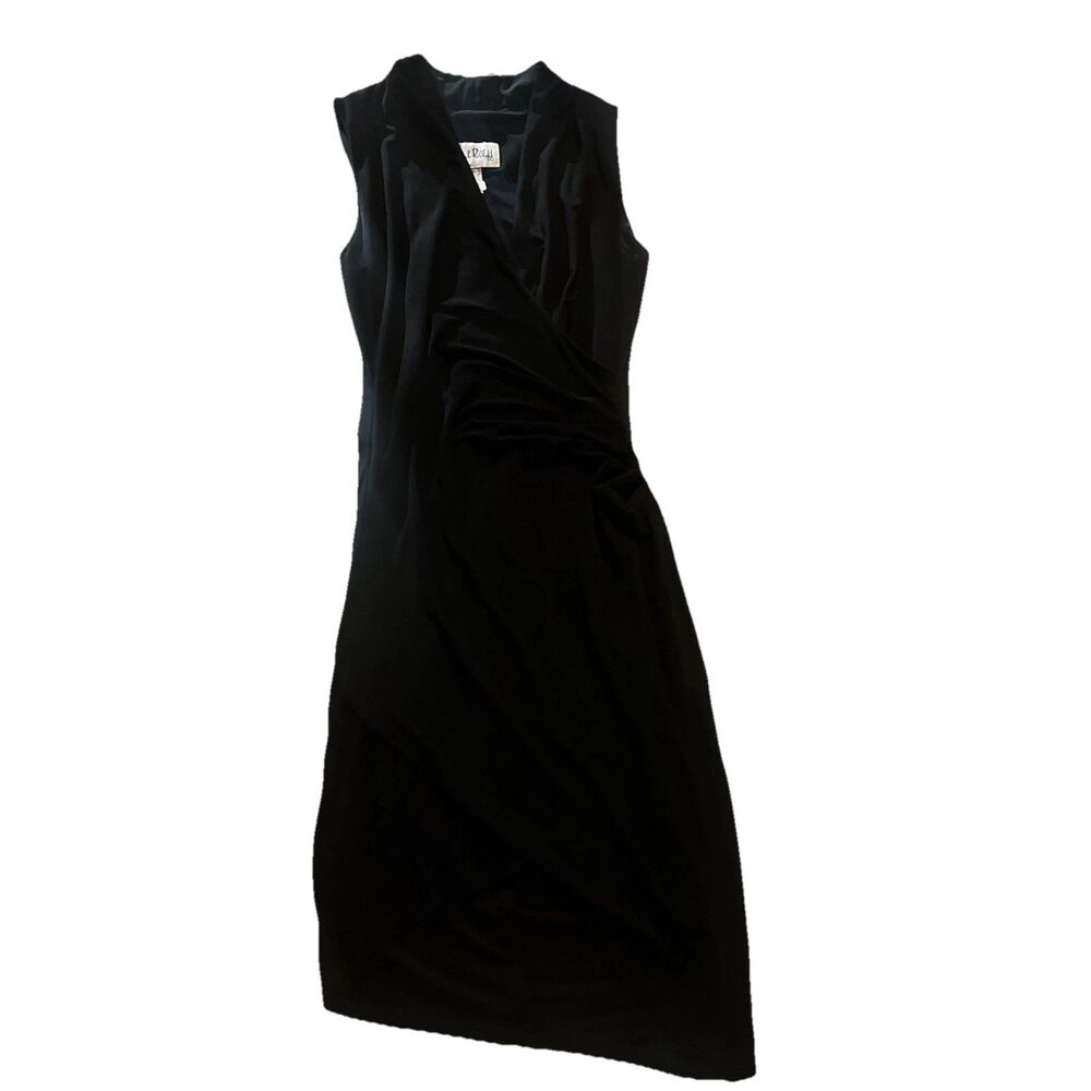 Joseph Ribkoff Black Sleeveless Jersey Midi Dress Size 4 Draped Sides